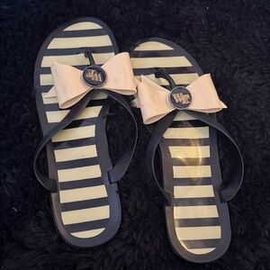 Wake Forest Striped Flip Flops with Bow